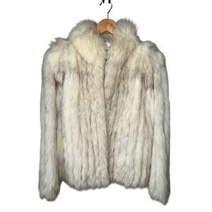 Vintage SAGA FOX Cream/Beige Genuine Blue Fox Fur Coat Size M